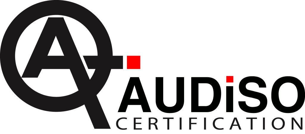 Logo della certificazione Audiso caratterizzato da una "A" stilizzata integrata da una "Q" e tre quadrati rossi.