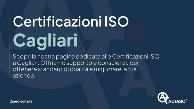 Banner nei toni del blu con testo: "Certificazioni ISO Cagliari. Scopri la nostra pagina dedicata alle Certificazioni ISO a Cagliari. Offriamo supporto e consulenza per ottenere standard di qualità e migliorare la tua azienda." Logo nell'angolo in basso a destra.
